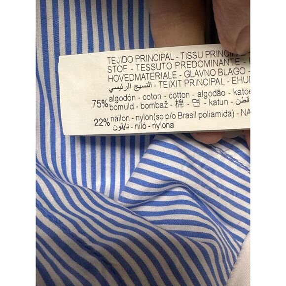 NWOT - ZARA Classic Blue/White Striped Button Up Long Sleeve Bodysuit, Sz XS - Picture 7 of 10